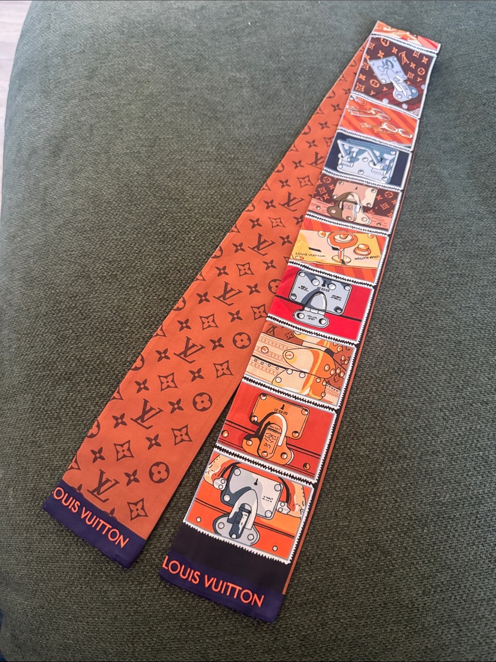 Orange Monogram Silk Twilly with Multicolor Trunk Print